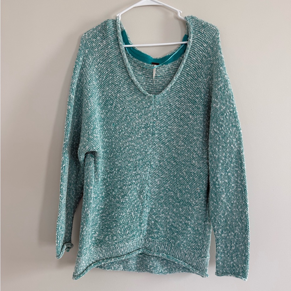 Free People V-Neck Sweater in Teal